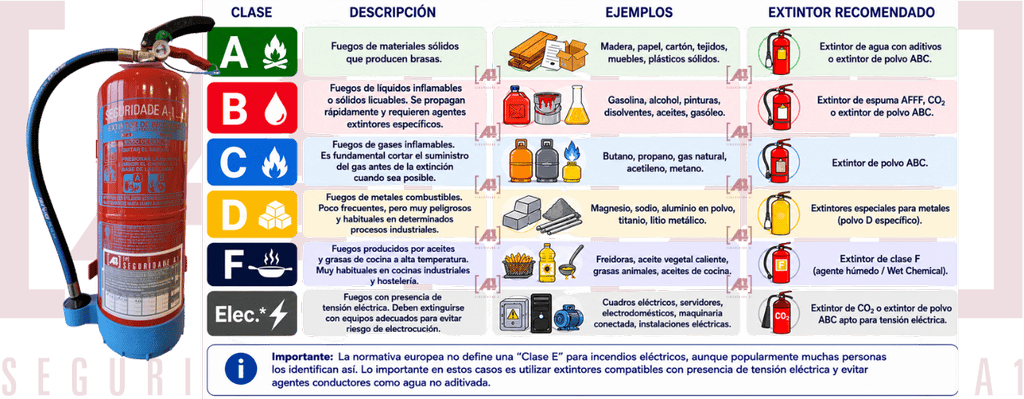 Tabla TIPOS DE EXTINTORES Y TIPOS FUEGOS Tabla de tipos de extintores y fuegos para el que está indicado cada uno