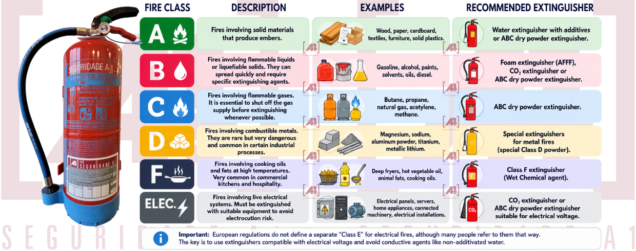 Table TYPES OF FIRE EXTINGUISHERS AND TYPES OF FIRES Table of fire extinguisher types and the fires for which each is suitable
